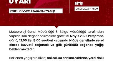Niğde'de kuvvetli sağanak yağış uyarısı