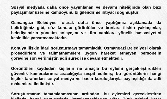 Osmangazi Belediyesi'nden barınakta yaşananlarla ilgili açıklama