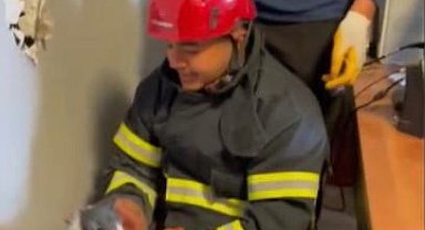 Osmaniye'de mahsur kalan yavru kedileri itfaiye ekipleri kurtardı