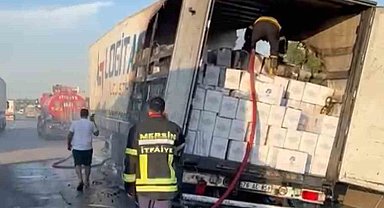 Otoyolda kaju yüklü tırda yangın
