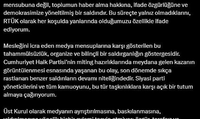 RTÜK Başkanı Şahin'den saldırıya uğrayan İHA ekibine geçmiş olsun mesajı