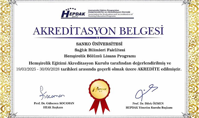 SANKO Üniversitesi hemşirelik programı yeniden akredite edildi