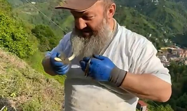 Tuttuğu yılanın önce güzelliğini anlattı, sonra kolye gibi boynuna doladı