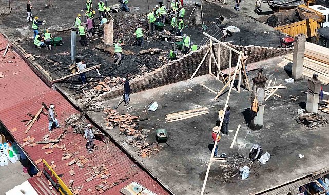 Yangında zarar gören işyerlerinde çalışmalar sürüyor