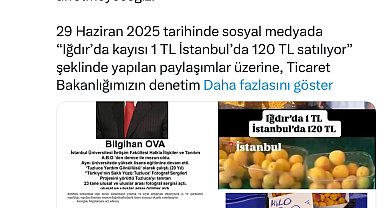 'Iğdır'da kayısı 1 TL, İstanbul'da 120 TL' paylaşımına "gerçek dışı bilgi yaymaktan" 1 milyon 400 bin TL idari para cezası