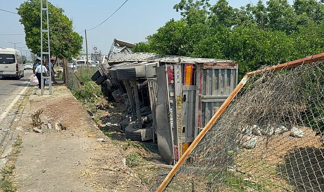 Adana'da zincirleme kazada tır narenciye bahçesine devrildi