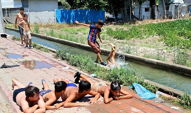 Adanalı çocukların yaz tatili: Kanaletlerde yüzüyor, kaldırımda güneşleniyorlar
