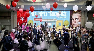 Antalya OSB'nin minikleri mezuniyet sevincini kep atarak kutladı