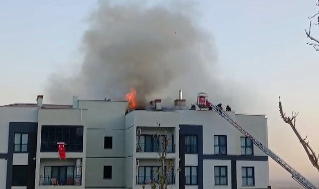 Apartmanın çatısında çıkan yangın paniğe neden oldu