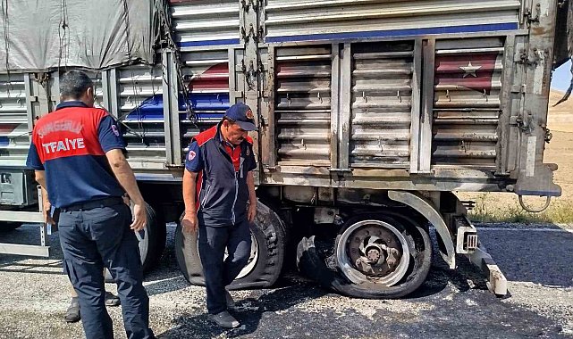 Balataları tutuşan tırın küle dönmesini itfaiye önledi