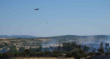Balıkesir Pamukçu'da arazi yangınına müdahale ediliyor