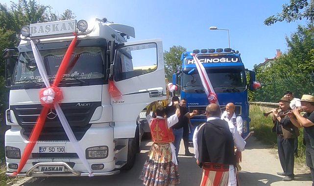 Dünyaevine giren tır şoförüne arkadaşlarından tırlı konvoy