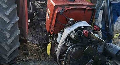 El freni çekilmeyen traktör şarampole yuvarlandı