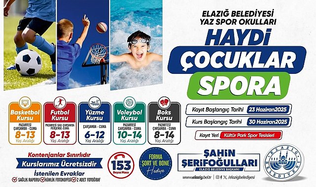 Elazığ Belediyesi ücretsiz yaz spor kursları başlıyor
