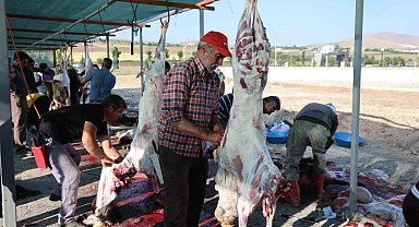 Elazığ'da bayram namazını kılan vatandaşlar, kurbanlarını kesti