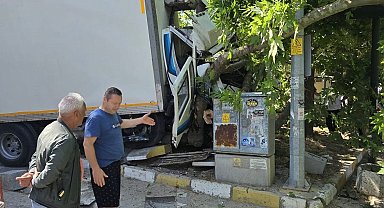 Erdek Ocaklar'da kaza: Freni patlayan kamyon ağaca çarptı