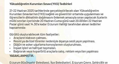 Erzurum Valiliği'nden YKS önlemleri