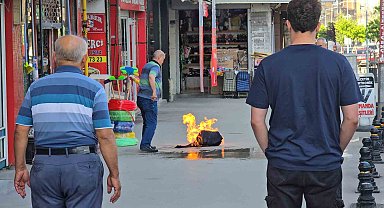 Esnafın alev alan piknik tüpü ile imtihanı