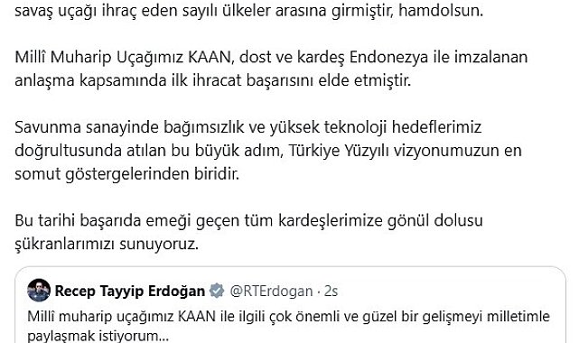 Fahrettin Altun: "Türkiye, KAAN ile 5. Nesil savaş uçağı ihraç eden sayılı ülkeler arasında"