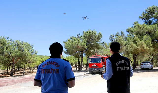 Gaziantep itfaiyesinden droneli yangın nöbeti