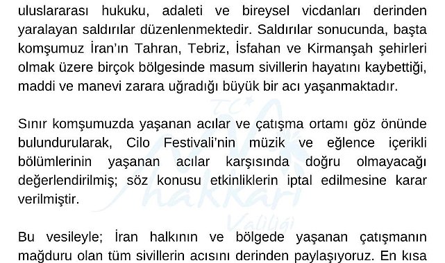 Hakkari Cilofest-2025 eğlence programı iptal edildi