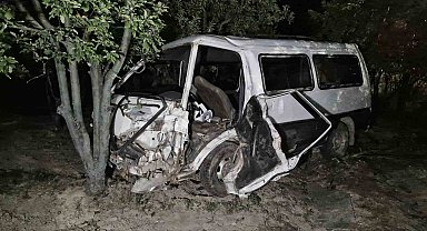 Karaman'da minibüs bahçeye uçtu: 1 yaralı