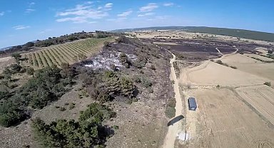 Keşan'da söndürülen yangının zarar verdiği alan havadan görüntülendi
