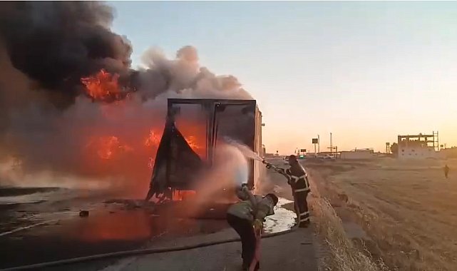 Mardin'de seyir halindeki kamyon alev aldı