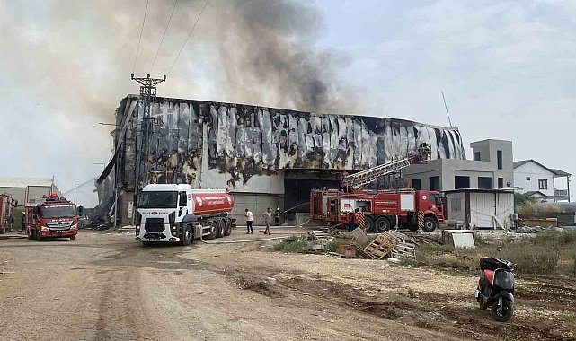 Mersin'de pamuk fabrikası deposunda yangın, ekipler müdahale ediyor