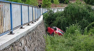 Otomobil istinat duvarından ağaçlık alana uçtu: 4 yaralı