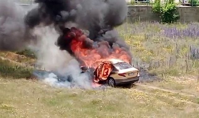 Park halindeki araç alev topuna döndü