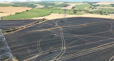 Tekirdağ'da buğday tarlasında çıkan yangında 250 dönüm kül oldu
