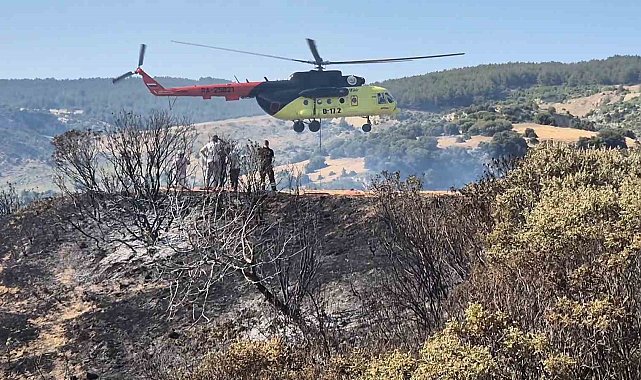 Tekirdağ'da otluk ve makilik alanda çıkan yangına havadan ve karadan müdahale edildi