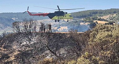 Tekirdağ'da otluk ve makilik alanda çıkan yangına havadan ve karadan müdahale edildi