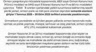 Tokat'ta yaz aylarında ormanlara girişe kısıtlama getirildi