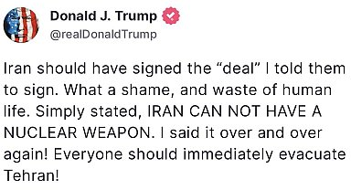 Trump: "Herkes Tahran'ı acilen tahliye etmeli"