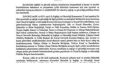 Ulusal İş Sağlığı ve Güvenliği Konseyi toplanıyor