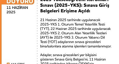 YKS giriş belgeleri erişime açıldı
