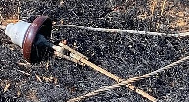 Yüksek gerilim hattı koptu, buğday tarlası alev aldı