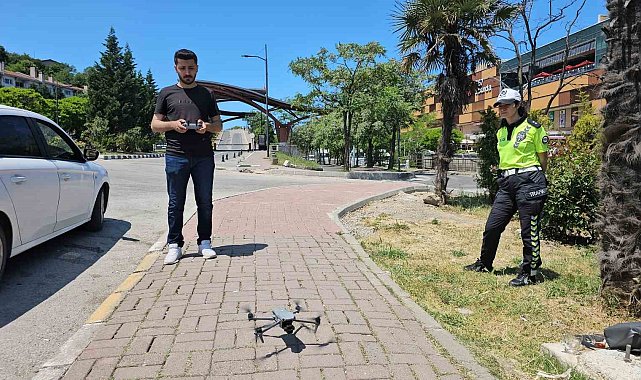 Zonguldak'ta trafikte bayram öncesi dronlu denetim