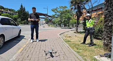 Zonguldak'ta trafikte bayram öncesi dronlu denetim