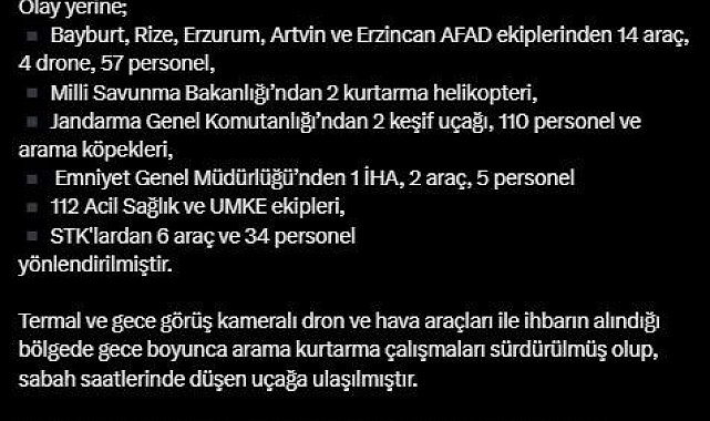 AFAD: "Eskişehir'den Rize'ye giderken düşen uçağın enkazına ulaşıldı"