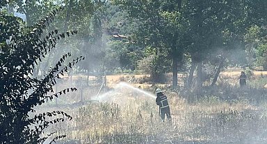 Akaryakıt istasyonu yanında çıkan örtü yangını büyümeden söndürüldü