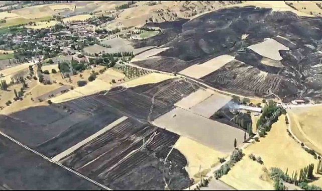 Amasya'da yanan 500 dönümlük alan havadan görüntülendi