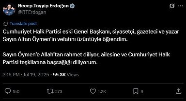 Cumhurbaşkanı Erdoğan'dan Altan Öymen için taziye mesajı