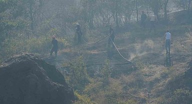 Düzce-Sakarya sınırındaki yangına havadan ve karadan müdahale sürüyor