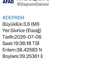 Elazığ'da 3.6 büyüklüğünde deprem