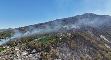 Hatay'da orman yangının etkili olduğu bölge havadan görüntülendi