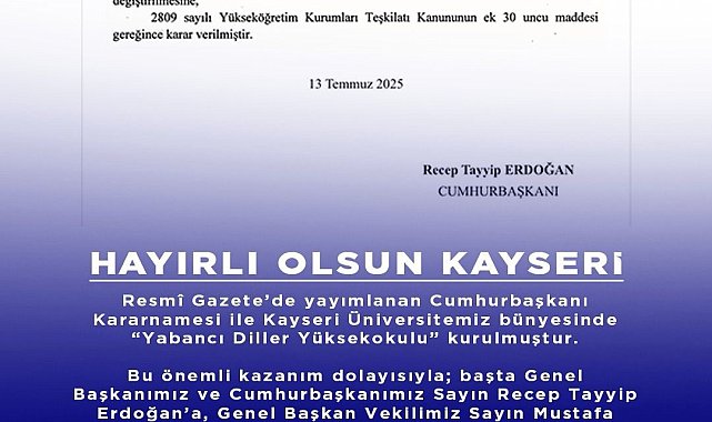 Kayseri'ye Yabancı Diller Yüksekokulu müjdesi
