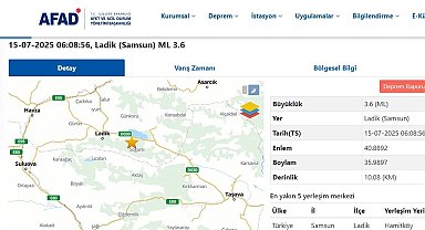 Samsun Ladik'te 3.6 büyüklüğünde deprem